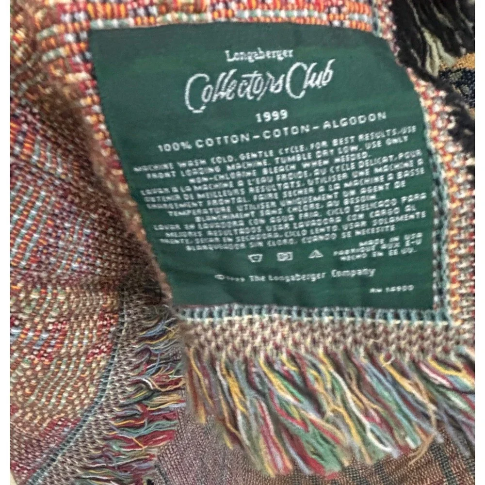 Longaberger Collectors Club Woven Tapestry Throw Blanket Green Plaid Basket